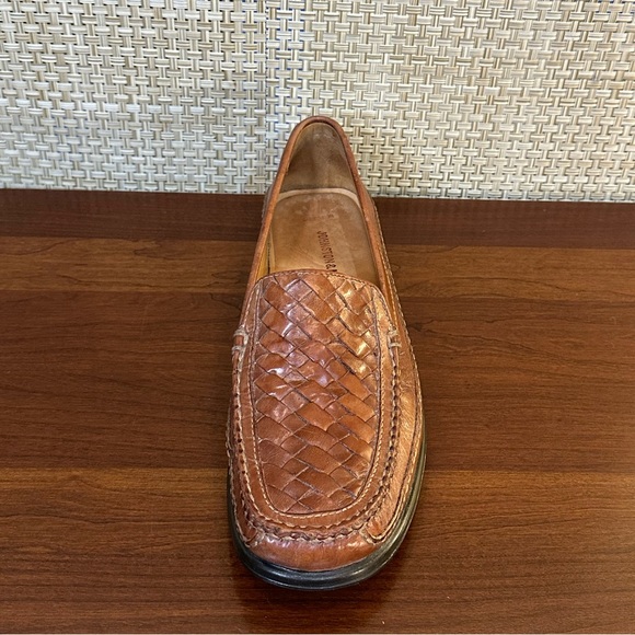 🌟HP🌟Johnson & Murphy Cognac Tan Leather Tidwell Woven Loafers 9M Brazil - Picture 5 of 13